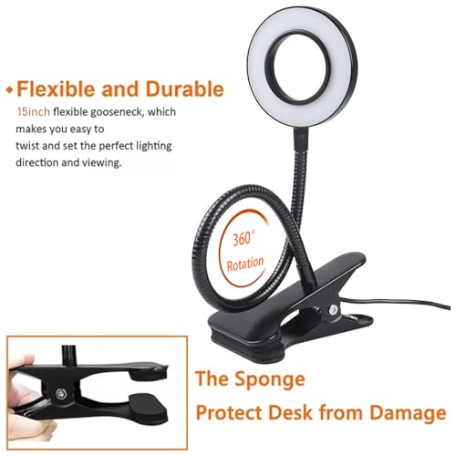 Brokimis Clip on Light LED Reading Book Study Eye Protection Desk Lamp - color: Black with Adapter