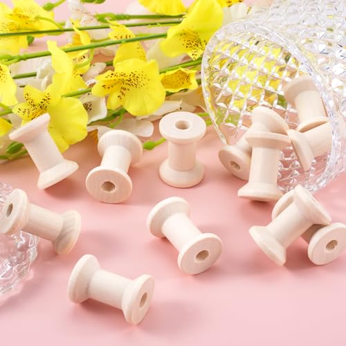 Pndeyo 10pcs Wooden Spools of Crafts, Empty Natural Wood Thread Spools, 1.18 Inches Unfinished Wooden Textile Bobbin for Organizing Cord Twine Ribbon Chains Elastic Threads- Beige - color: Beige, 10pcs-3cm