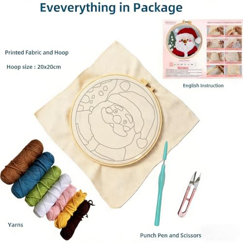 DIY Punch Needle Kits Santa Claus with Hoop 20x20cm-9 - color: 01-Santa Claus
