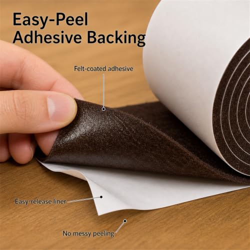Felt Furniture Pads, Self Adhesive Felt Sheets Roll, Cuttable Felt Pads for Furniture Legs, Heavy Duty Furniture Pads for Hardwood Floors, Chair Wall Protector, Brown, 40 x 5 x 0.12 Inch - color: Brown, size: 5" x 40"