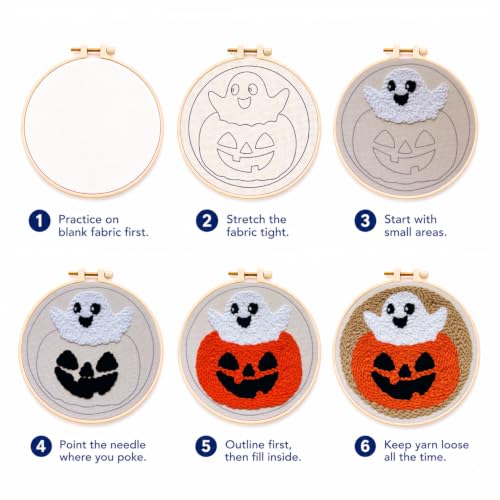 Punch Needle Kit for Beginners Adults-Pumpkin Ghost, with Embroidery Hoop - color: Punch Needle kit-Pumpkin Ghost