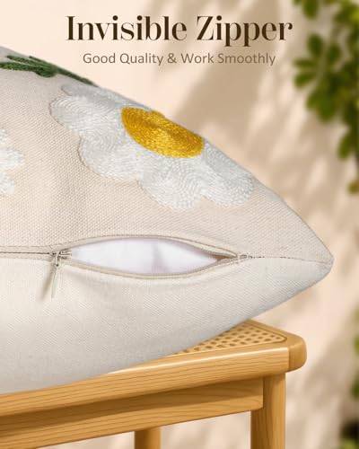 Embroidered Throw Pillow Covers 18x18 Inch, 2Pack, Flower Bee - color: Flower Bee, size: 18" x 18" (Pack of 2)