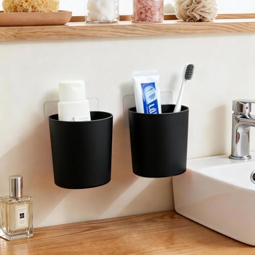 4 Pack Wall Caddy Pen Holders, Adhesive Wall Mount Hanging Bins Cups(Black) - color: Black