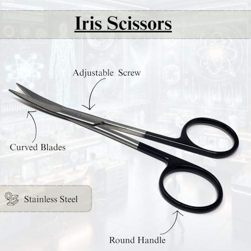Premium Iris Scissors Micro Dissecting Scissors Curved 4.5" with Fine Sharp Blades Made of Stainless Steel Medical Surgical Tools (Black Handle) - color: Black Handle
