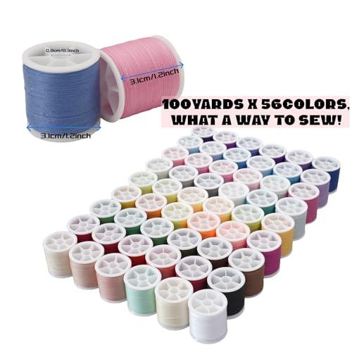 56 Spools Sewing Thread Kit for Hand Sewing and Machine Sewing Use, Colorful Polyester Thread Set 100 Yards Per Spool, 5600 Yards Total