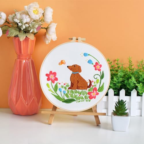 Louise Maelys Floral Dog Embroidery Kit for Beginners Handmade Gift - color: Color 23