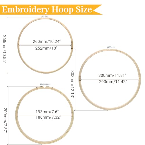 Biaungdo 3 Pcs Bamboo Embroidery Hoops, 8 & 10 & 12 Inch Cross Stitch Ring - size: 8 inch & 10 inch & 12 inch