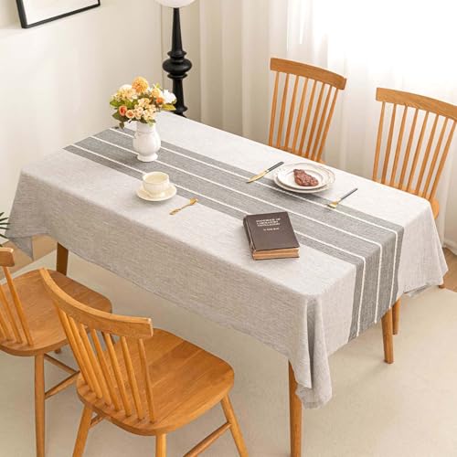 SIELUNO Rectangle Table Cloth Cotton Linen Waterproof Embroidery Tablecloth Rustic Farmhouse Style for Indoor Outdoor Dinning Tabletop Decoration-Striped Grey-54"x102" - color: Striped Grey, size: 54" x 102" (Rectangular)