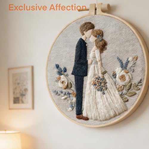 HCANPER Sweet Couple Embroidery Starter Kit, Valentine's Day Gifts，DIY Needle Punch Kit, Punch Needle Kits for Beginners,Include Pre-Printed Fabric,Tools,Embroidery Hoop,Threads. (Three) - color: Three