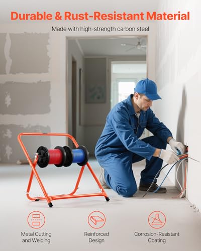 VEVOR Cable Caddy, Heavy Duty Steel Frame, Spool Holder for Electrical Wires, Portable Wire Dispenser for Up to 20 in Diameter Spools, 100 lbs Capacity for Cable Reels, Electrical Industrial Retail - style: Cable Caddy