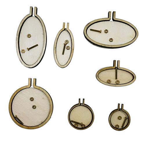 Gnognauq 7pcs Mini Ring Embroidery Circle,Mini Round Oval Wood Hoops DIY Wooden Cross Stitch Hoops for Kit Frame Craft