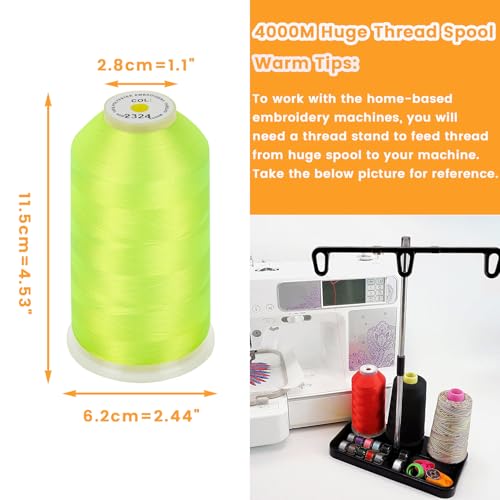 New brothread 4000M Huge Spool Embroidery Machine Thread - Neon Green - color: Neon Green-2324
