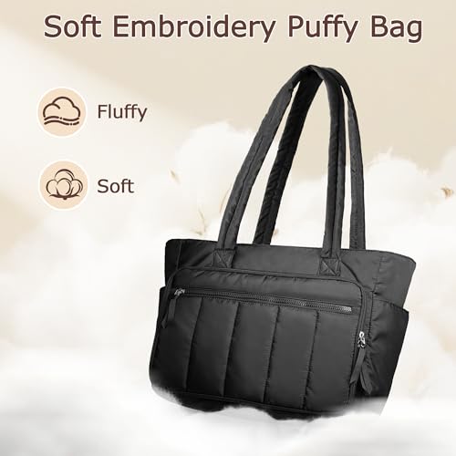 LUXJA Large Puffy Embroidery Bag with Multiple Pockets, Black