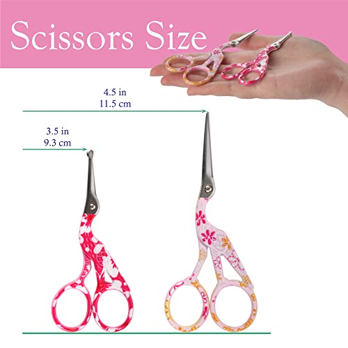 Stork Bird Rounded Safety Tip Embroidery Craft Stainless Steel Crane Scissors - Assortment E - 2 Pairs - color: Assortment E, size: 2 Pairs