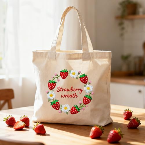 BEUNITONE 4 Set Strawberry Embroidery Kit for Adult Beginners 7.9"x7.9" DIY Stamped Needlepoint Kits with Pre-Printed Designs, Complete Handmade Embroidery Craft for Relaxing Hobby and Home Decor - style: B-Strawberry
