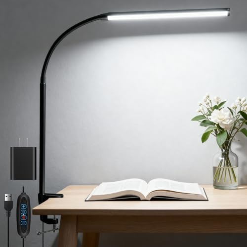 Clip on Desk Lamp with Clamp,Dimmable Eye Caring Book Reading Light for Bed