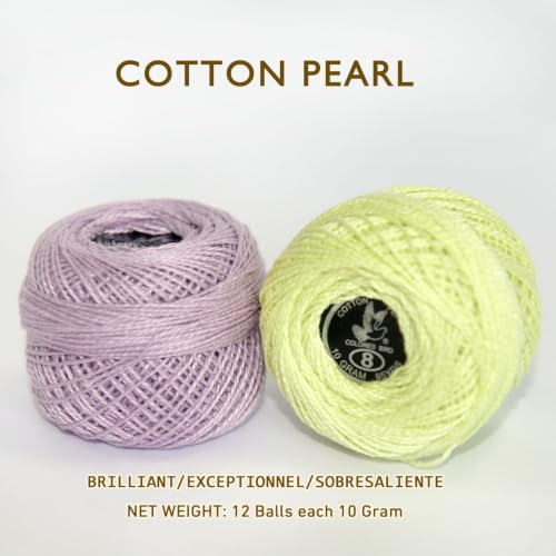 Double Mercerized Egyptian Long Staple Cotton Pearl Thread Ball 10 Grams Rainbow Color 12 Colors per Box for Crochet Hardanger Kniting Hand Sewing,Sweet Candy PastelPalette - color: Sweet Candy Pastel Palette