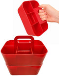 3 Pack Small 6 Compartment Multiuse Caddy Organizer with Handle Art Craft Supplies, Office, Desk, Stationery Pen Holder Stackable- Made In USA (Red) - color: Red