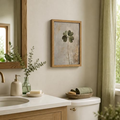 Framed Botanical Wall Art Four Leaf Clover Picture for Bathroom Wall Decor - color: Four-Leaf, size: 16"L x 12"W