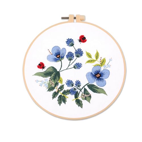 artcici Embroidery Kits Blue Wreath Leaves Patterns for Beginners Adults, Full Range Embroidery Starter Kits Cross Stitch Needlework Supplies (Blue Wreath) - color: Blue Wreath