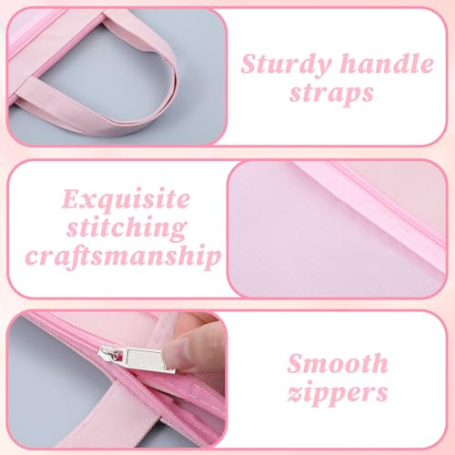 Needlepoint Project Bag 13.6" x 11" Mesh Zipper Pouch Double Pocket Waterproof Carrying Bag with Handle for Sewing Organizer Storage Arts Coloring Books Cross Stitch Embroidery Supplies(Pink)