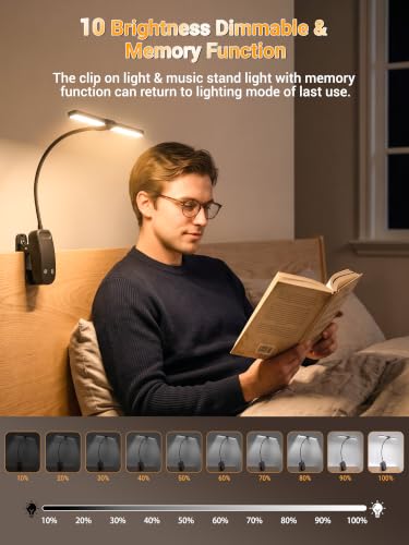 Clip on Light,100 LEDs+10 Brightness+5 Colors Foldable Music Stand Light