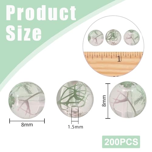 8mm Hand-Drawn Glass Beads Bulk 200pcs Pink Green Round - color: Green&Pink 8mm