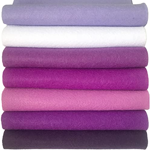 7pcs 18" X 18" 1.4mm Thick Soft Felt Nonwoven Fabric Sheet Pack DIY Craft Patchwork Sewing Square Assorted Colors (Purple Series) - color: Purple Series