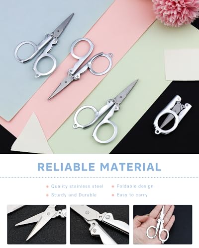 6 Pcs Folding Scissors, Stainless Steel Folding Small Portable Travel Scissors for Craft, Camping, Office, School, Outdoor