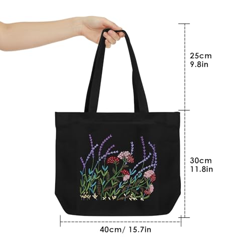ERKOON Canvas Tote Bag Embroidery Kit for Beginners, Floral Arts Crafts Cross Stitch Kits for Adults Including Stamped Embroidery Bag with Hoops, Needle, Instruction and Color Threads (Lavender) - color: Lavender