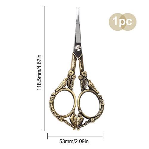 SUNNYCLUE 4.67Inch Embroidery Sewing Scissor Stainless Steel Retro-Style Peacock Needlework Sewing Scissor for Paper Fabric Cutting Craft Threading Cross-Stitch Household Daily Use, Antique Bronze - color: Antique Bronze-1pc-bird Scissors