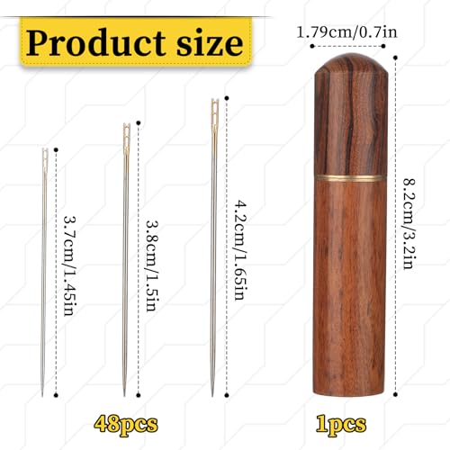 48Pcs Large Eye Sharp Needles, Self Threading Needles for Hand Sewing, Easy to Thread Big Eye Sewing Needles, Embroidery Needles Blind Needles in 3 Sizes 1.42/1.5/1.65 in for DIY Embroidery Sewing