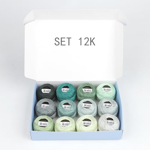 Size 8 Double Mercerized Egyptian Long Staple Cotton Pearl Thread 12 Gradient Colors per Box 5 Grams Ball Rainbow Color Embroidery Thread for Crochet Cross Stitch Hand Embroidery (12K) - color: 12K