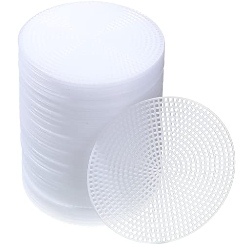 7 Count Circle Plastic Canvas Circles Mesh Sheets White Needlepoint Blank Canvas Plastic Mesh Mat for Needlework Crochet Supplies Embroidery Yarn Crafting Knit(3 Inch)