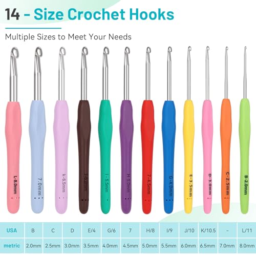 Coopay Crochet Hooks Set with Case, 12 Size Crochet Needles for Crocheting - color: Ergonomic Metal Set With Case