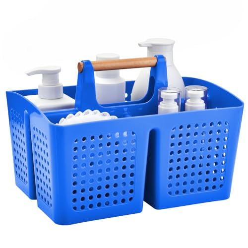 Portable Shower Caddy Basket with 3 Compartments and Handle, Deep Blue - color: Blue