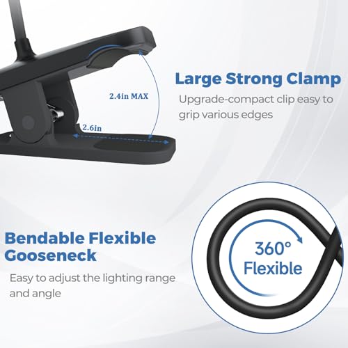 CUHIOY 2Pack Rechargeable Clip on Reading Light for Bed Headboard, Black - color: Black+Black
