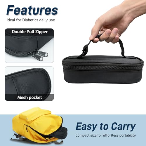 Cruxer Insulin Vial Cooler Travel Case (Black),Keep Medication Vial Cool,Portable Insulated Diabetic Medicine Travel Bag,TSA Approved,Small Bottle Storage Kit with Reusable Ice Brick Cooler - color: Black