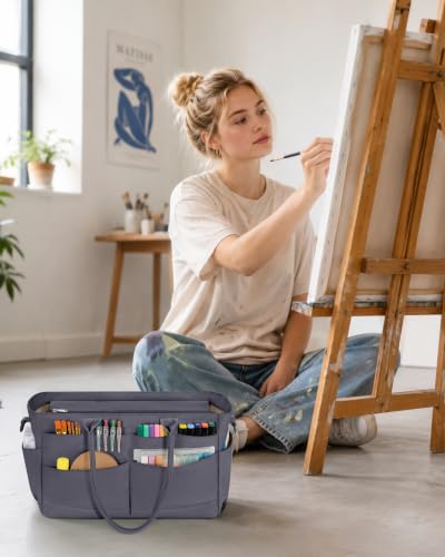 Marscamd Craft Organizer Tote Bag, Art Supply Caddy, Gray - color: Gray