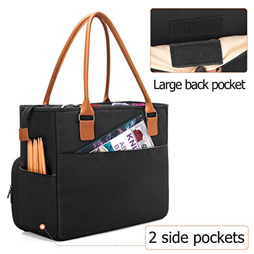 Yarwo Large Knitting Tote Bag with Crochet Hook & Needles Organizer Pockets