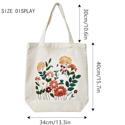 MAMUNU Canvas Tote Bag Embroidery Kit with Pattern for Beginners, Arts and DIY Crafts Kits for Adults, Include Instructions Embroidery Bag, Embroidery Hoops, Color Threads and Tool - color: Beige