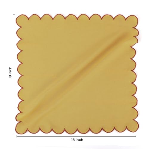 NATURALCRAFT Scalloped Cloth Napkins 18x18 in - Gold Edges Rust - color: Sl-gold Napkin - Rust Edges, size: 18" x 18" (Set of 4)