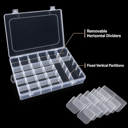Guyuyii 2 PC 36 Grid Clear Bead Storage Containers with Adjustable Dividers - size: 2 Pack 36 Compartments