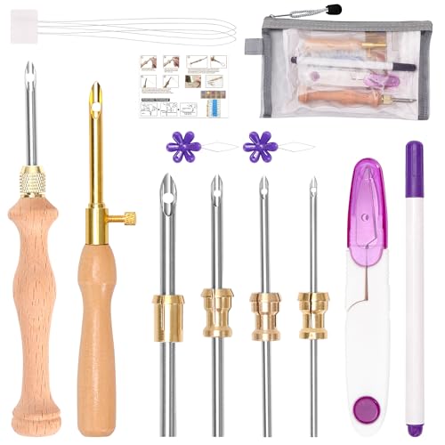 Pllieay Punch Needle Kit for Craft Embroidery - 10PCS Adjustable Punch Needle Set with 5 Sizes Needles, Threader, Scissors & Storage Bag - Easy to Use Punch Needle Kits Adults Beginner - size: 10pcs Punch Needle