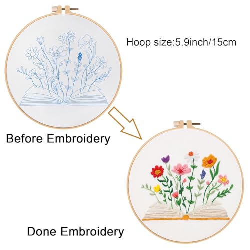 Louise Maelys Book & Flowers Embroidery Kit for Beginners Decor Craft Gift - color: Book Flower2