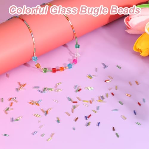 M METERXITY 1800-Pack Bugle Beads, 2x4mm Embroidery Craft Glass Bugle Tube Seed Beads for DIY Craft/Bracelet/Necklaces [Light Green] - color: Light Green, size: 2x4mm