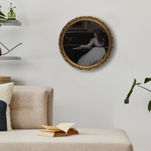 10x10 Round Art Deco Picture Frame – Antique Gold & Vintage Bronze Frame with Glass Front – Wall Mountable or Tabletop Display - color: 10x10 inch (Round)