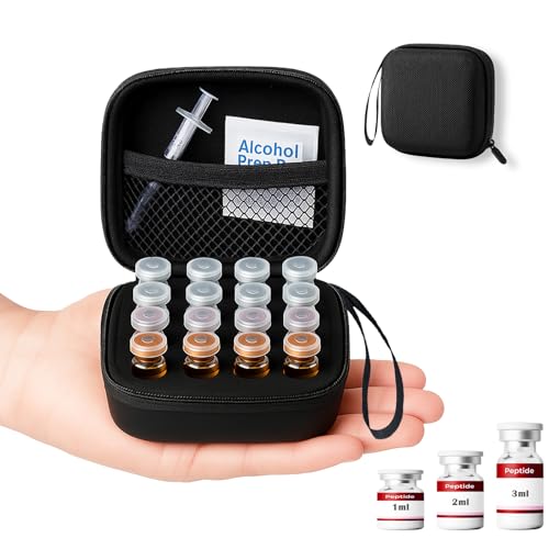 Peptide Vial Case for Fridge Storage - 16 Slot Organizer Holds 1-3ml Vials for Insulin, GLP-1, Peptides,Hard Shell Travel Case with Hand Strap,Black - color: Black-16 Slots