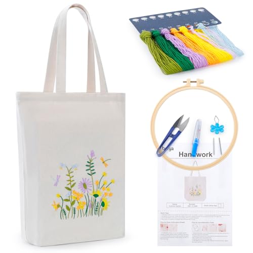 BERYA Canvas Tote Bag DIY Needlepoint Embroidery Kit for Beginners - color: Summer Garden