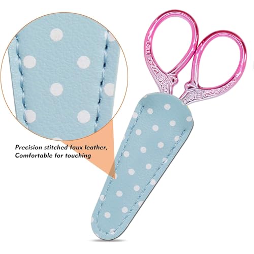 3.6Inch Little Scissors Sewing Scissors with Leather Scissor Cover - color: Silver Purple